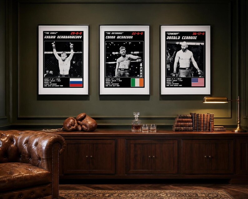 MMA-posters med 3 st | Lättviktsstjärnorna | Khabib, McGregor, Cerrone | Väggkonstpaket för gym | Digital nedladdning bild 3