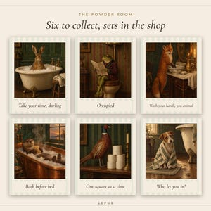 Print van een haas in bad | Grappige muurdecoratie voor de badkamer | Vintage olieverfschilderij met dieren | Neem de tijd, schatje | Digitale download afbeelding 8