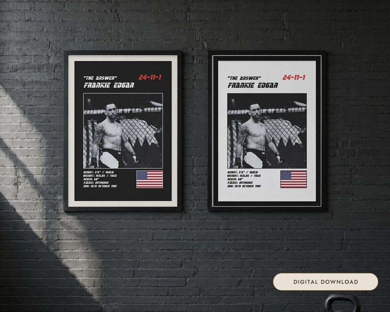 Frankie Edgar MMA Poster | The Answer Fight Wall Art Print | Black and White Editions | Digital Download image 1