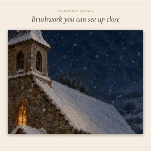 Silent Night Print, Snowy Church Christmas Oil Painting, Christian Wall Art (Digital Download) image 5