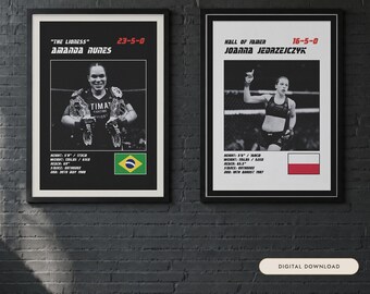 MMA-posterpaar | Queens of the Cage | Amanda Nunes, Joanna Jedrzejczyk | Gevechtsposter voor aan de muur | Digitale download