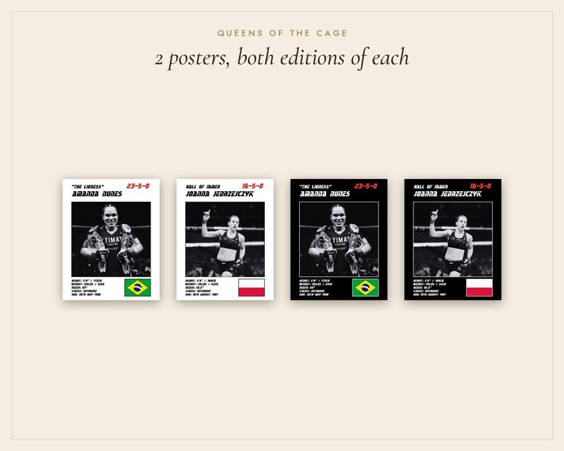 Póster doble de MMA / Reinas de la jaula / Amanda Nunes, Joanna Jedrzejczyk / Arte mural de lucha / Descarga digital imagen 4