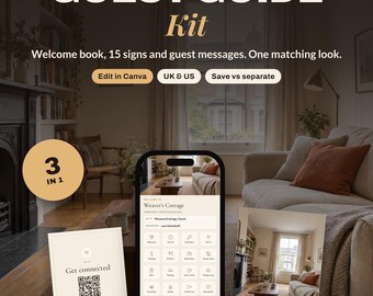 Airbnb Welcome Book Bundle | Phone Guest Guide, Printable House Manual, 15 House Signs & Guest Messages | Vacation Rental Host Kit | Canva