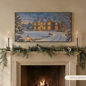 Frame TV Art: Winter Manor, Vintage Christmas Oil Painting (Digital Download)