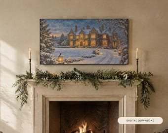 Frame TV Art: Winter Manor, pintura al óleo navideña vintage (descarga digital)