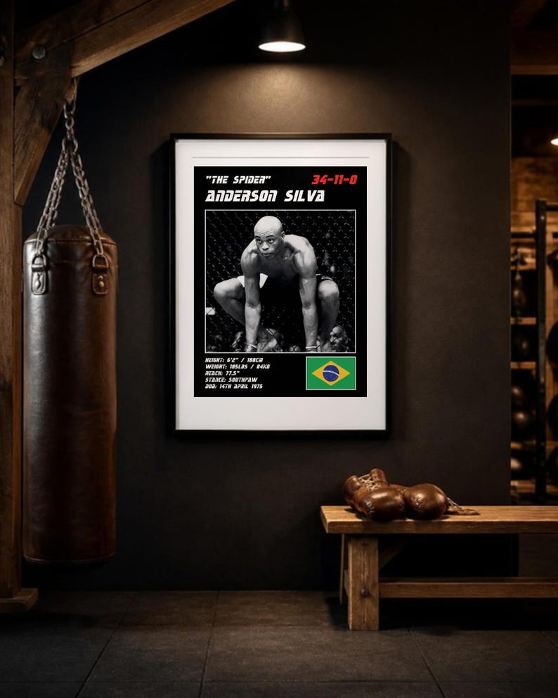 アンダーソン・シウバ MMA ポスター | ジム用ウォールアートプリント | 白黒版 | デジタルダウンロード 画像 3