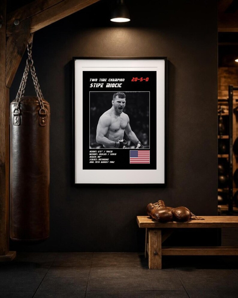 Stipe Miocic MMA Poster | Two Time Champion Fight Wall Art Print | Black and White Editions | Digital Download image 3