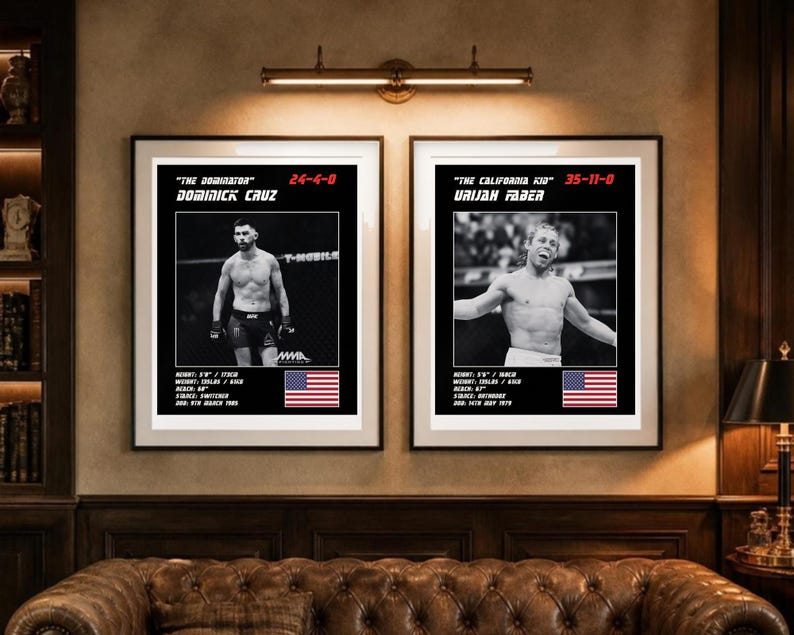 Pósteres de MMA / Rivales de peso gallo / Dominick Cruz, Urijah Faber / Arte mural de peleas / Descarga digital imagen 3