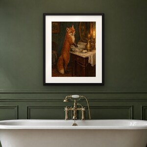 Fox at the Washstand Print | Funny Bathroom Wall Art | Vintage Animal Oil Painting | Wash your hands you animal | Digital Download image 4
