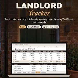 Kalkylblad för hyresvärdar i Storbritannien | Uppföljning av hyresintäkter och utgifter, digitala skatteregister, hyresskulder och gassäkerhetsdatum | Excel bild 1