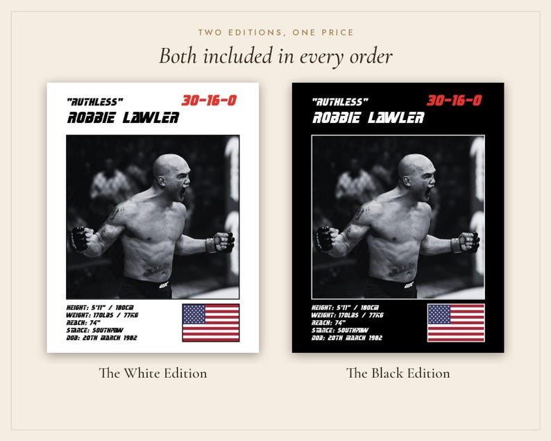 Robbie Lawler MMA Poster | Ruthless Fight Wall Art Print | Black and White Editions | Digital Download image 5