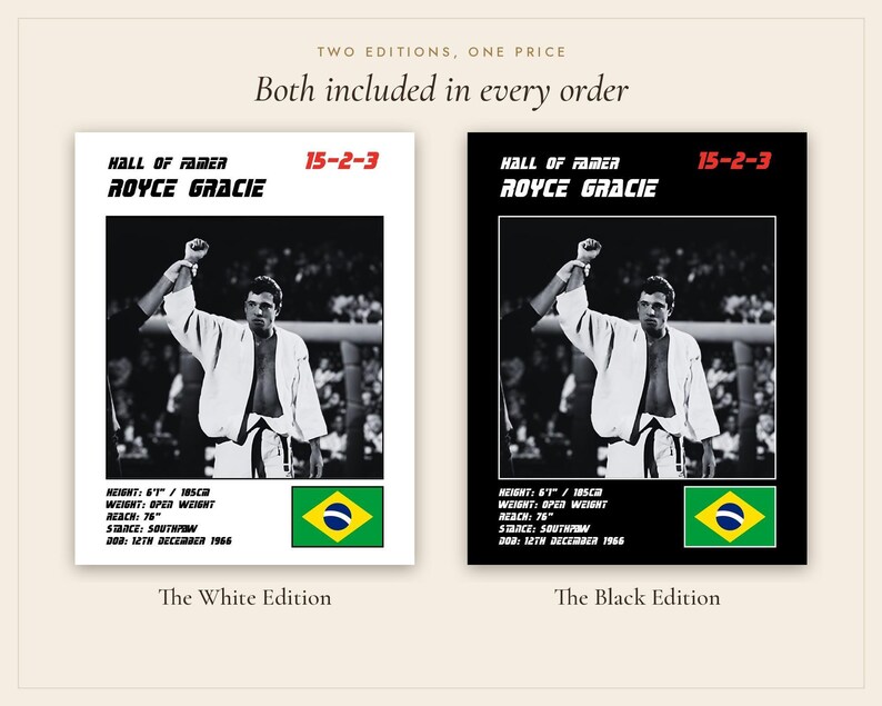 Royce Gracie MMA Poster | Hall of Famer Fight Wall Art Print | Black and White Editions | Digital Download image 5