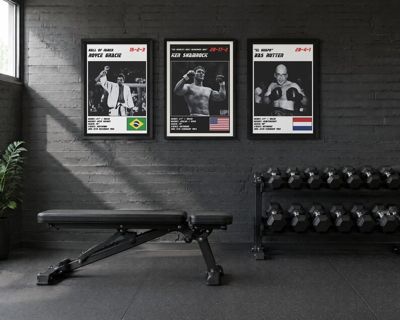 MMA Poster Set of 3 | The Pioneers | Royce Gracie, Ken Shamrock, Bas Rutten | Fight Wall Art | Digital Download image 2
