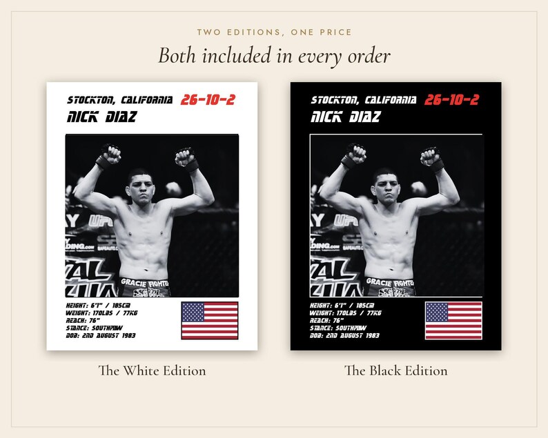 Nick Diaz MMA Poster | Stockton Fight Wall Art Print | Black and White Editions | Digital Download image 5