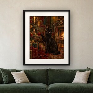 Black Cat Christmas Print, Vintage Oil Painting, Cat Lover Gift (Digital Download) image 4
