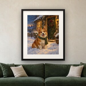 Corgi Christmas Print, Vintage Oil Painting, Corgi Gift (Digital Download) image 4