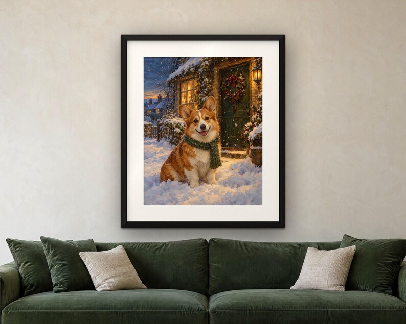 Corgi Christmas Print, Vintage Oil Painting, Corgi Gift (Digital Download) image 4