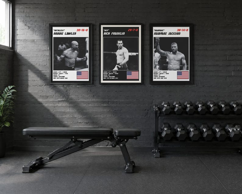Set de 3 pósteres de MMA / Artistas del nocaut / Robbie Lawler, Rich Franklin, Rampage Jackson / Arte mural de lucha / Descarga digital imagen 2