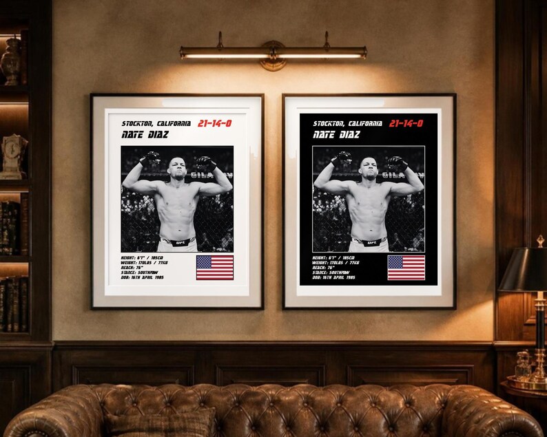 Plakat MMA Nate'a Diaza | Grafika ścienna do walki w Stockton | Edycje czarno-białe | Pobieranie cyfrowe zdjęcie 4