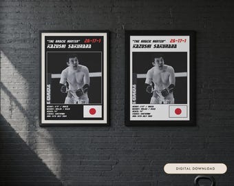 Plakat MMA Kazushiego Sakuraby | Grafika ścienna z walką Gracie Hunter | Edycje czarno-białe | Pobieranie cyfrowe