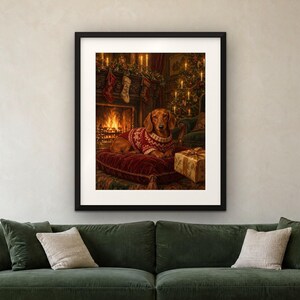 Dachshund Christmas Print, Vintage Oil Painting, Sausage Dog Gift (Digital Download) image 4
