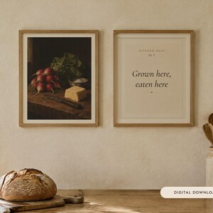 Radishes and Butter Kitchen Print Set of 2 | Still Life Oil Painting and Kitchen Quote | Cottage Kitchen Art | Digital Download image 1