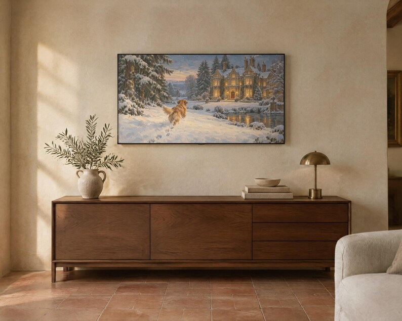 Christmas Frame TV Art Set of 4, Dogs and Cats Oil Paintings (Digital Download) image 2