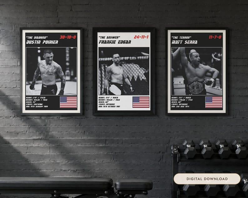 MMA Poster Set of 3 | Lightweight Wars | Dustin Poirier, Frankie Edgar, Matt Serra | Fight Wall Art | Digital Download image 1