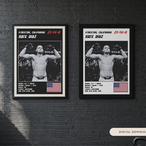 Plakat MMA Nate'a Diaza | Grafika ścienna do walki w Stockton | Edycje czarno-białe | Pobieranie cyfrowe zdjęcie 1
