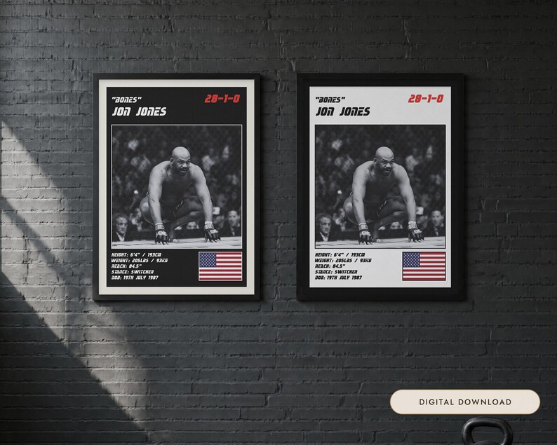 Jon Jones MMA Poster | Bones Fight Wall Art Print | Black and White Editions | Digital Download image 1