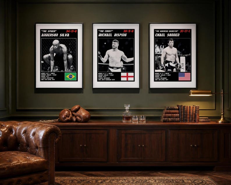 MMA Poster Set of 3 | The Middleweight Masters | Silva, Bisping, Sonnen | Gym Wall Art Bundle | Digital Download image 3