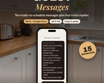 Airbnb Guest Message Templates | 10 Host Messages + 5 Replies | Check In, Check Out, Review Reply | Vacation Rental | Word Google Docs