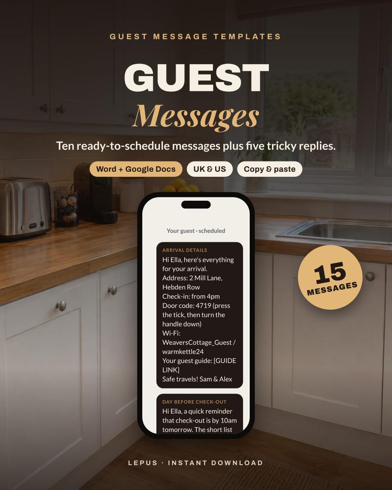 Airbnb Guest Message Templates | 10 Host Messages + 5 Replies | Check In, Check Out, Review Reply | Vacation Rental | Word Google Docs image 1