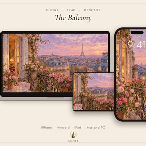 Paris Balcony Wallpaper | Oil Painting Old Romance Phone, iPad and Desktop Background | Parisian Aesthetic | Digital Download image 3