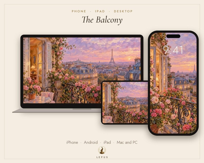Paris Balcony Wallpaper | Oil Painting Old Romance Phone, iPad and Desktop Background | Parisian Aesthetic | Digital Download image 3