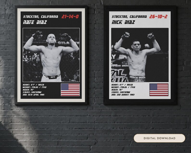 MMA Poster Pair | The Stockton Brothers | Nate Diaz, Nick Diaz | Fight Wall Art | Digital Download image 1