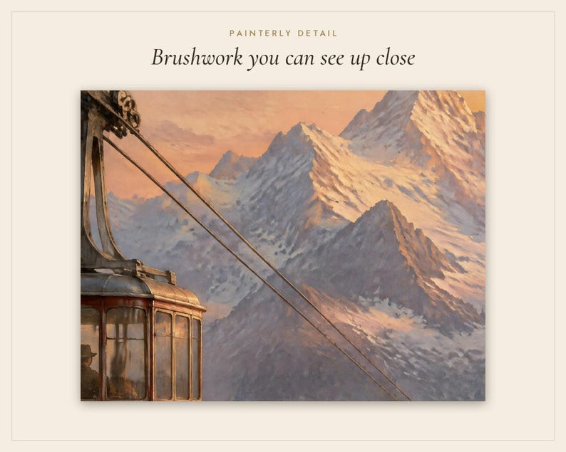 Red Cable Car Print, Vintage Alpine Oil Painting, Ski Wall Art (Digital Download) image 5