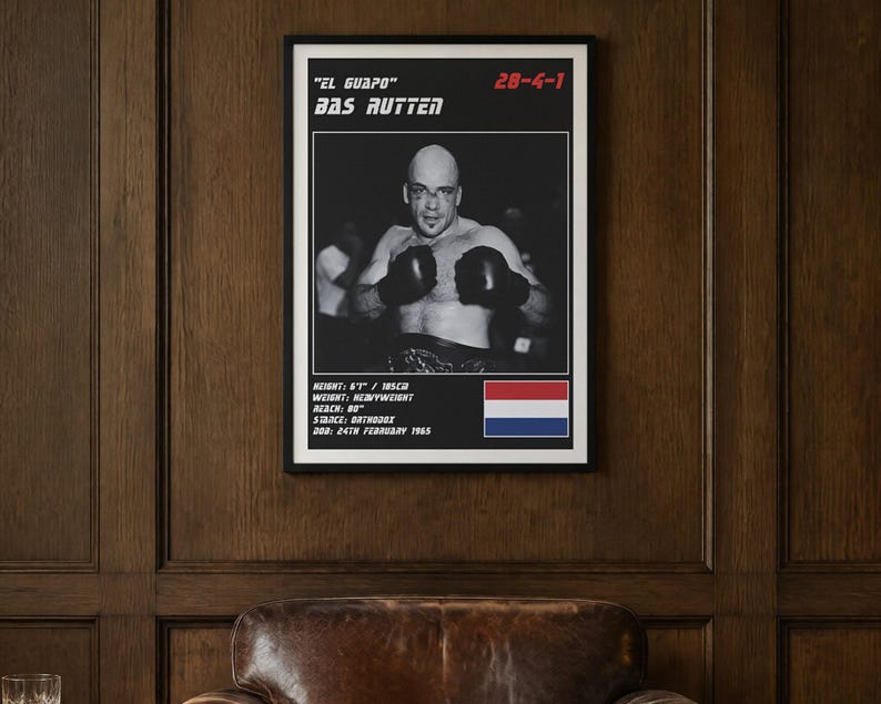 Plakat MMA Basa Ruttena | Grafika ścienna do walki El Guapo | Edycje czarno-białe | Pobieranie cyfrowe zdjęcie 2