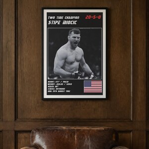 Stipe Miocic MMA Poster | Two Time Champion Fight Wall Art Print | Black and White Editions | Digital Download image 2