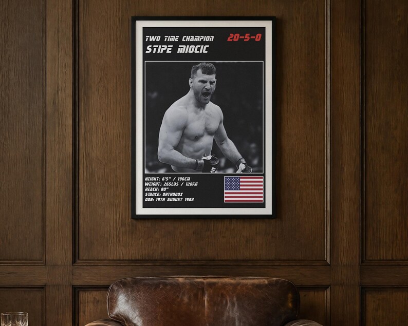 Stipe Miocic MMA Poster | Two Time Champion Fight Wall Art Print | Black and White Editions | Digital Download image 2