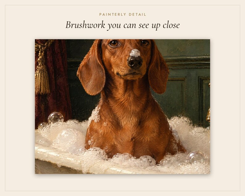Dachshund Bathroom Wall Art, Funny Vintage Oil Painting Print, Sausage Dog Gift (Digital Download) image 5