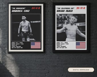 MMA Poster Pair | Bantamweight Rivals | Dominick Cruz, Urijah Faber | Fight Wall Art | Digital Download