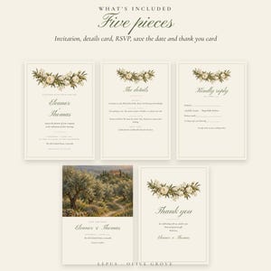 Painted Olive Wedding Invitation Template Suite, Save the Date, RSVP Card, Details Card, Editable Canva Invitation, 5x7 image 2