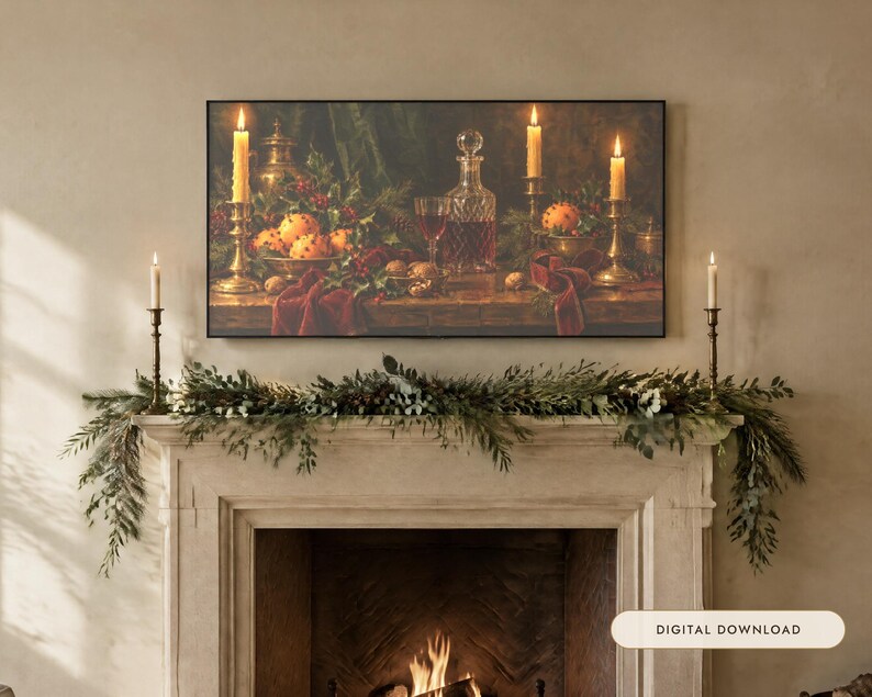 Frame TV Art: Christmas Still Life, Vintage Christmas Oil Painting (Digital Download) image 1