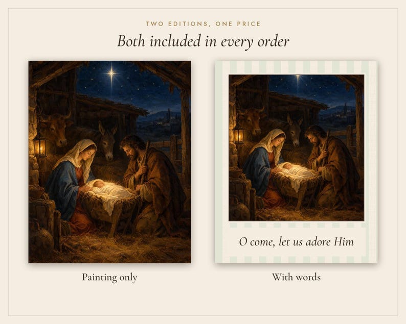 Nativity Print, Vintage Christmas Oil Painting, Christian Wall Art (Digital Download) image 3