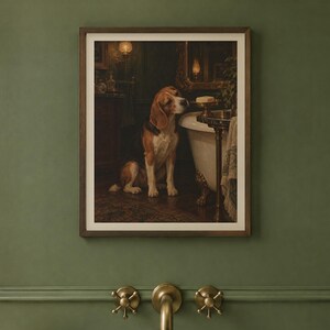 Beagle Bathroom Wall Art, Funny Dog Oil Painting Print (Digital Download) image 2
