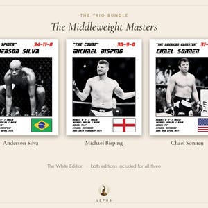 MMA Poster Set of 3 | The Middleweight Masters | Silva, Bisping, Sonnen | Gym Wall Art Bundle | Digital Download image 4