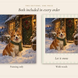 Corgi Christmas Print, Vintage Oil Painting, Corgi Gift (Digital Download) image 3
