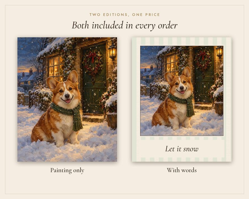 Corgi Christmas Print, Vintage Oil Painting, Corgi Gift (Digital Download) image 3