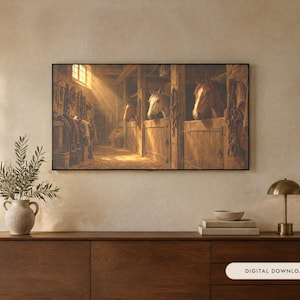 Frame TV Art: The Old Stable, Antique Horse Oil Painting (Digital Download)